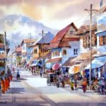 Watercolor Painting of Street Market