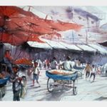 Watercolor Painting of Traditional Market