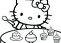 Hello Kitty Coloring Pages Eating Cake