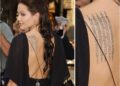 Angelina Jolie Buddhist Prayer Tattoo on Shoulder