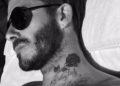David Beckham Rose Tattoo on Neck