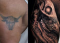 Dwayne Johnson Bull Head Tattoo and Skull Tattoo