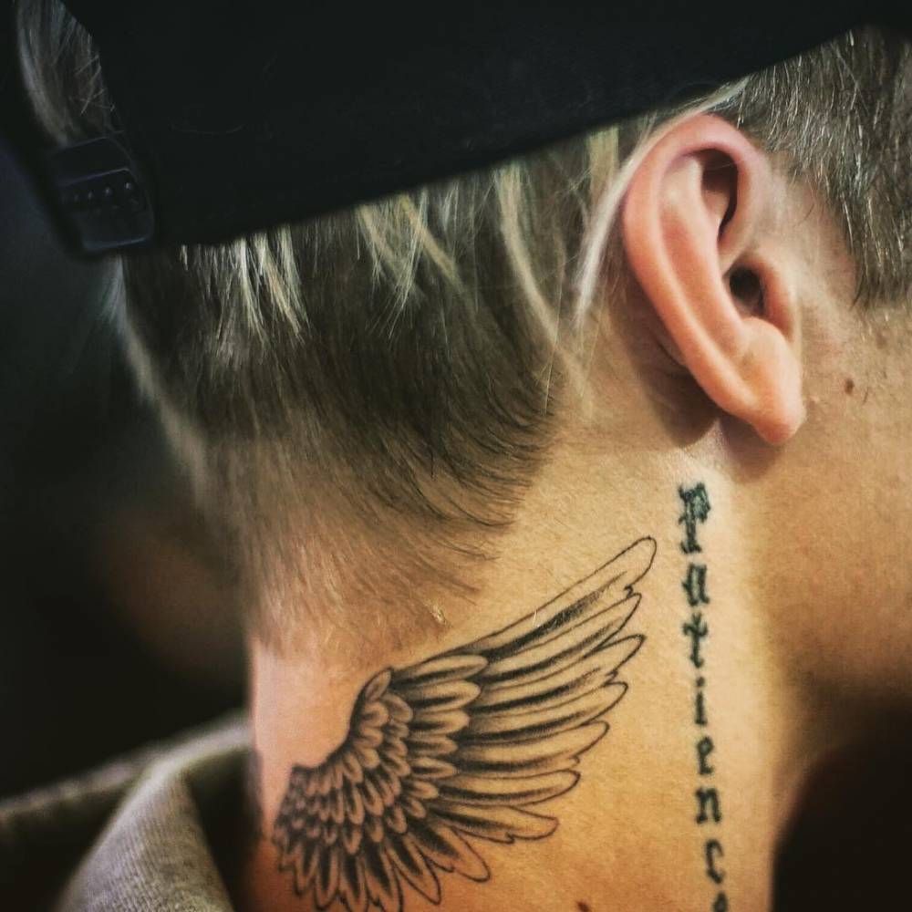 Justin Bieber Neck Tattoo of Wings 