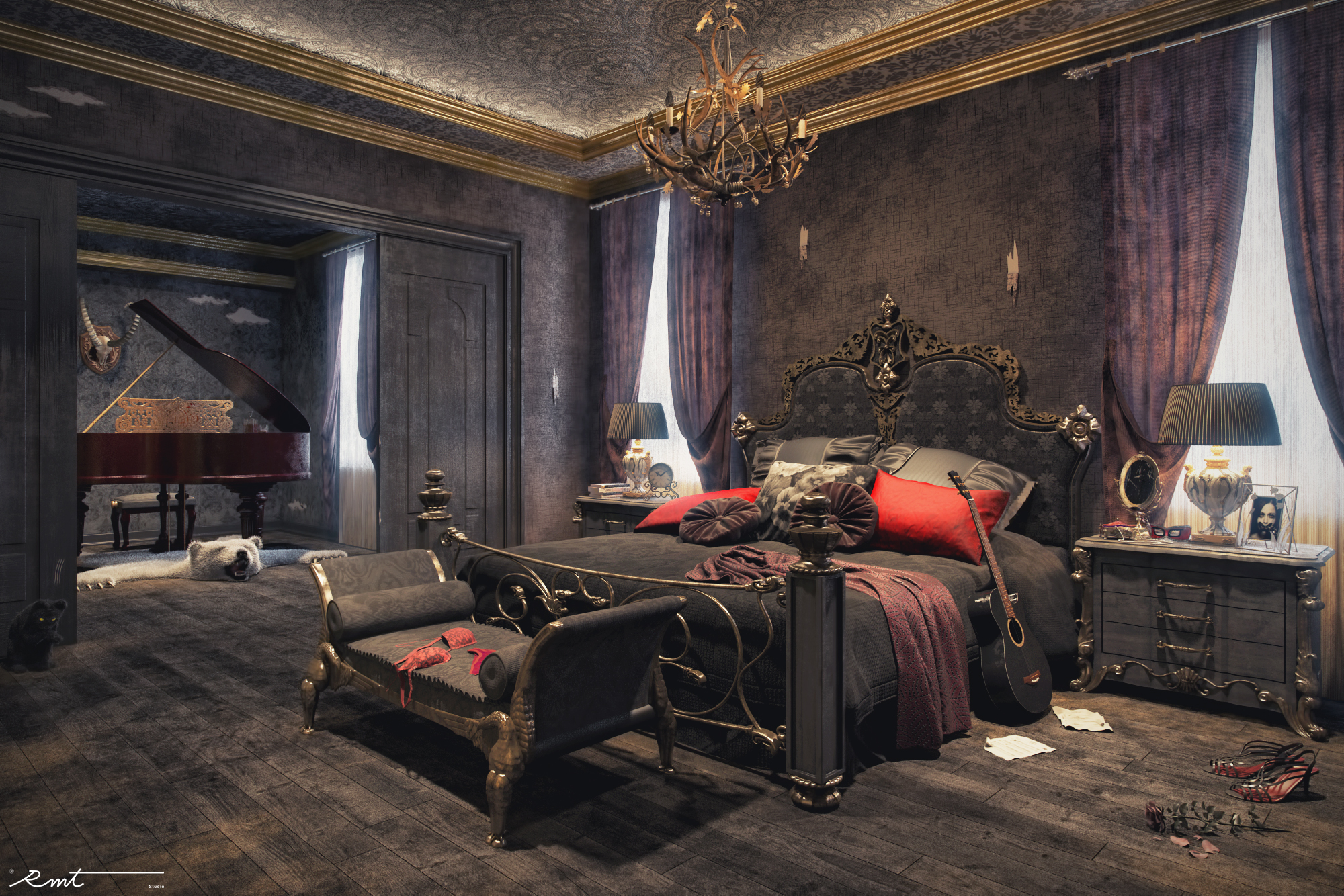 Темная красивая комната. Комната в викторианском стиле Готика. Спальня в викторианском стиле Готика. Спальня в неоклассике тёмный стиль Готика. Викторианская Готика интерьер темный.