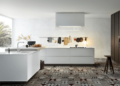 Modern Minimalist Small Kitchen Design Ideas in White Kitchen with Patterned Floor Tile