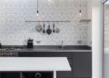 Modern Minimalist Small Kitchen Design Ideas with Geometric Backsplash Tile