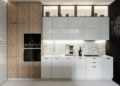 Scandinavian Kitchen Design Cabinet in White and Natural Wooden Motif