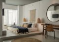 Wabi-sabi Interior Design For Bedroom with Circle Mirror
