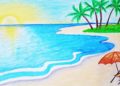 Nature Drawing Ideas of Beach with Coconut Trees