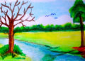 Nature Drawing Ideas of Riverside Scenery