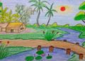 Nature Drawing Ideas of Village For Kids