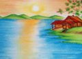 Nature Drawing Inspiration of Lake, House and Mountain