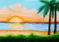 Nature Drawing of Beach in Sunset