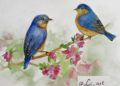 Painting of Birds Couple in Watercolor Painting