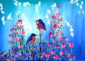 Painting of Birds Couple on Flowers