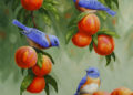 Painting of Birds on Fruits