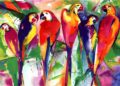Painting of Parrot Birds Family