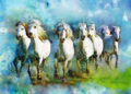 Painting of White Horse in Group