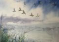 Paintings of Birds Flying in The Cloudy Sky