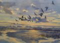 Paintings of Birds Flying on Nature