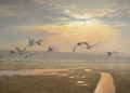 Paintings of Birds Swan Flying in Oil Painting