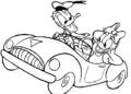 Donald Duck on Car with Daisy Coloring Pages
