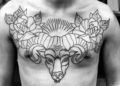 Aries Tattoo Design Outline on Chest For Men