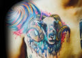Colorful Aries Tattoo Design For Men on Chest