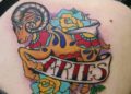 Colorful Aries Tattoo For Females on Shoulder
