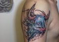 Colorful Bulls Head Taurus Tattoo For Men