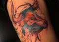 Colorful Bulls Head Taurus Tattoo For Men on Hand