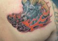 Colorful Ram Aries Tattoo For Females on Shoulder