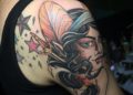 Creative Aries Tattoo For Females on Upper Arm and Shoulder