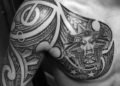 Creative Taurus Tattoo For Men on Chest and Half Sleeve