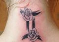 Gemini Tattoo Design of Flower and Number For Women on Neck