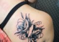 Gemini Tattoo Flower Design For Women on Shoulder
