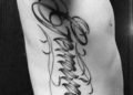 Gemini Tattoo Writing Design For Men on Rib