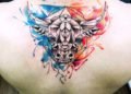 Geometric Bulls Taurus Tattoo For Men on Upper Back