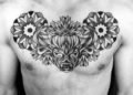 Geometric Flower Taurus Tattoo Design For Men on Chest