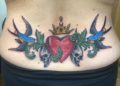 Lower Back Tattoo Design Heart and Bird For Women