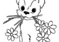 Puppy Coloring Pages Eating Flower