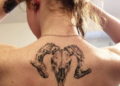 Ram Aries Tattoo For Females on Upper Back