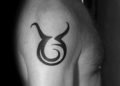 Simple Taurus Tattoo Symbol For Men on Upper Arm