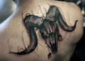 Skull Aries Tattoo For Men on Back