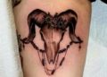 Skull Aries Tattoo and Flower For Females