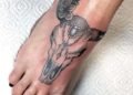 Skull Bull Head Taurus Tattoo For Women on Feet