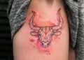 Taurus Tattoo Bull Head For Women on Thigh