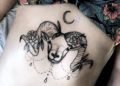 Taurus Tattoo Bull Head and Flower For Women on Stomach