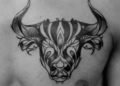 Taurus Tattoo For Men on Bull Head on Chest