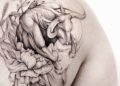 Taurus Tattoo of Bulls and Flower For Men on Shoulder